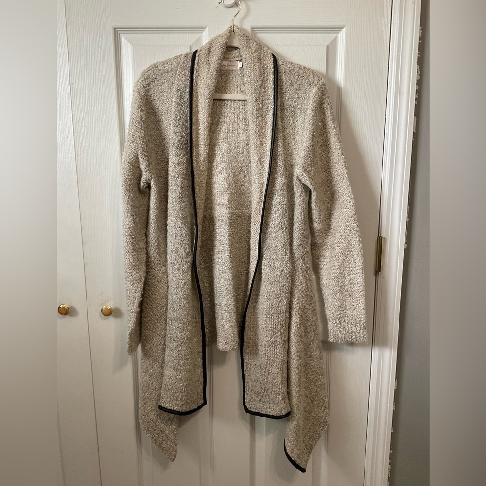 Simply couture cardigan. Cream with black trim. Size L.